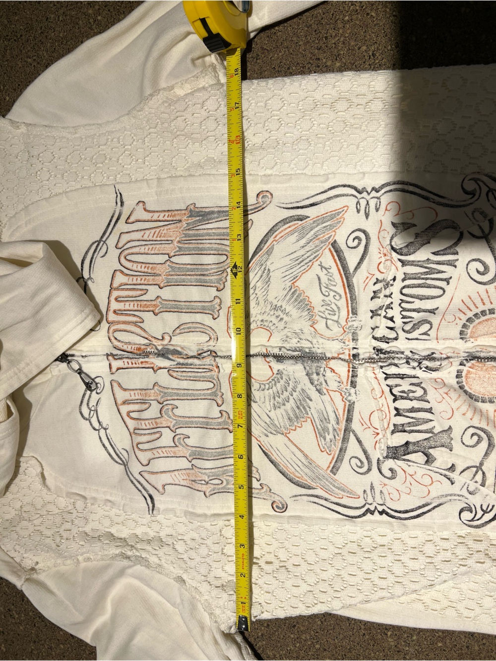 Affliction Cream Lace-Panel Zip Hoodie with Vintage Graphic Y2K - Picture 6 of 7
